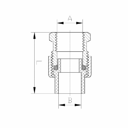 IDMAR Śrubunek mosiężny z plastikiem 3/4 cala gwint wewnętrzny system klejony - ciepła woda CPVC kod produktu CPVCSMGW020XKW020.302 schemat