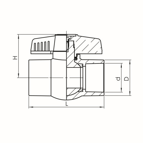 IDMAR Zawór kulowy CPVC  1/2 cala (DN15) system klejony - ciepła woda kod produktu CPVCZKKW015X015.302 schemat