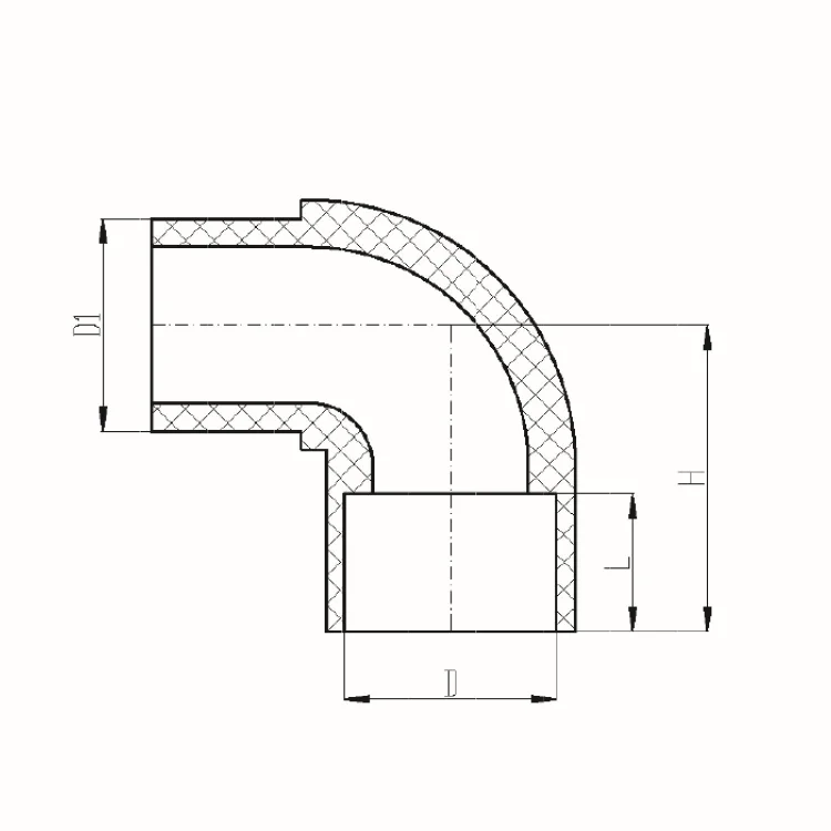 IDMAR Kolano PVC  1/2" 90°  system klejony - zimna woda; PVCKKW015XGZ015-90.301 schemat