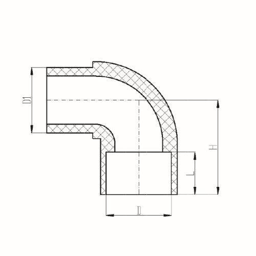 IDMAR Kolano nyplowe  3/4" 90° PVC system klejony - zimna woda; PVCKKW020XKZ020-90.301 schemat