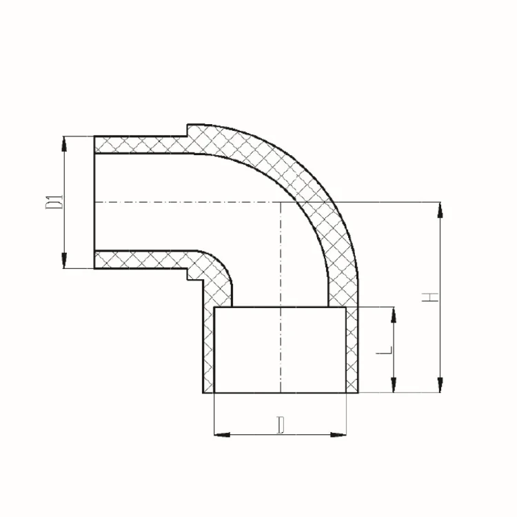 IDMAR Kolano nyplowe  3/4" 90° PVC system klejony - zimna woda; PVCKKW020XKZ020-90.301 schemat