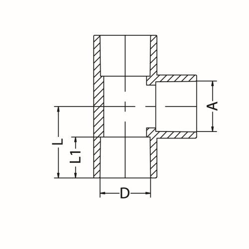 IDMAR Trójnik redukcyjny PVC 3/4"x3/4"x1/2"  system klejony - zimna woda kod produktu PVCTRKW020X20X15.302 schemat