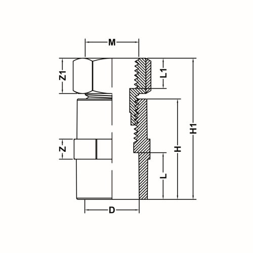 IDMAR Złączka PVC z tuleją mosiężną 3/4"  system klejony - zimna woda; PVCZTKW020XGW020.301 schemat