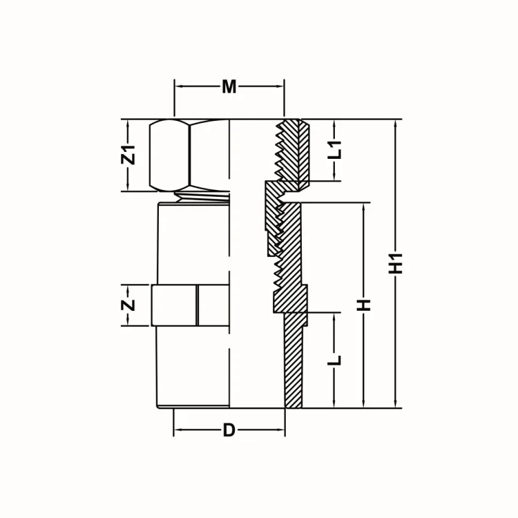 IDMAR Złączka PVC z tuleją mosiężną 3/4"  system klejony - zimna woda; PVCZTKW020XGW020.301 schemat