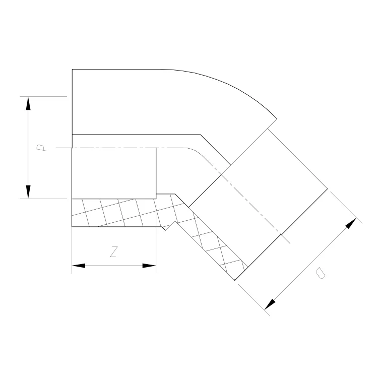 IDMAR Kolano nyplowe 45° PP-R 32; PPRZKWZ032-45.1007WZ schemat