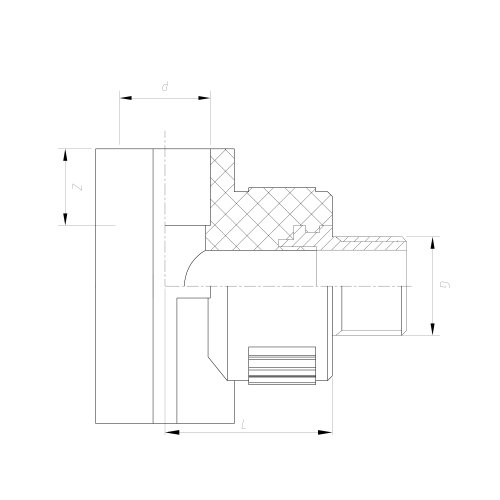 IDMAR Trójnik PP 32x1/2 cala gwint zewnętrzny PPRZTGZ032X1/2.1016 schemat