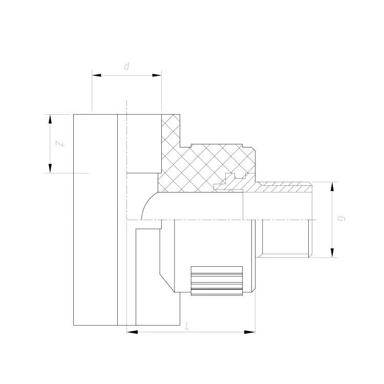 IDMAR Trójnik PP 32x1/2 cala gwint zewnętrzny PPRZTGZ032X1/2.1016 schemat