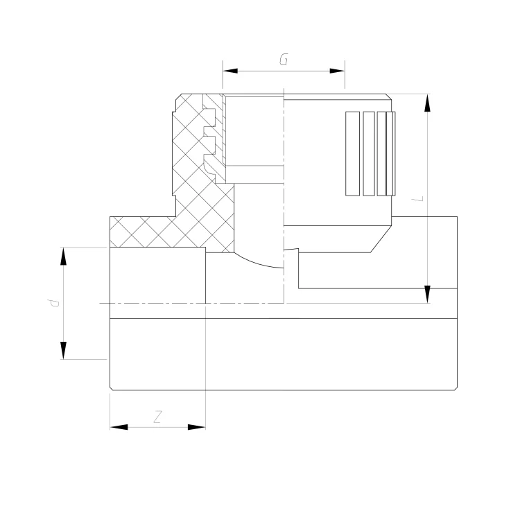 Trójnik PP-R 32x1/2 cala gwint wewnętrzny PPRZTGW032X1/2.1015 schemat