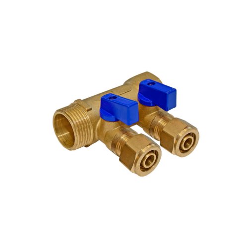 IDMAR Rozdzielacz PEX 1" x 16mm x2 z zaworami do zimnej wody; PEXRZN16X2