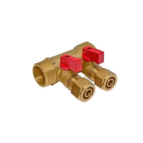 Rozdzielacz PEX 1" x 16mm x2 z zaworami do ciepłej wody; PEXRZC16X2