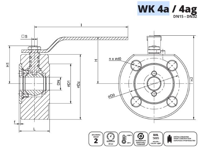 IDMAR Zawór kulowy DN25 do wody WK4ag 4.0MPa blokowy otwory gwintowane-2