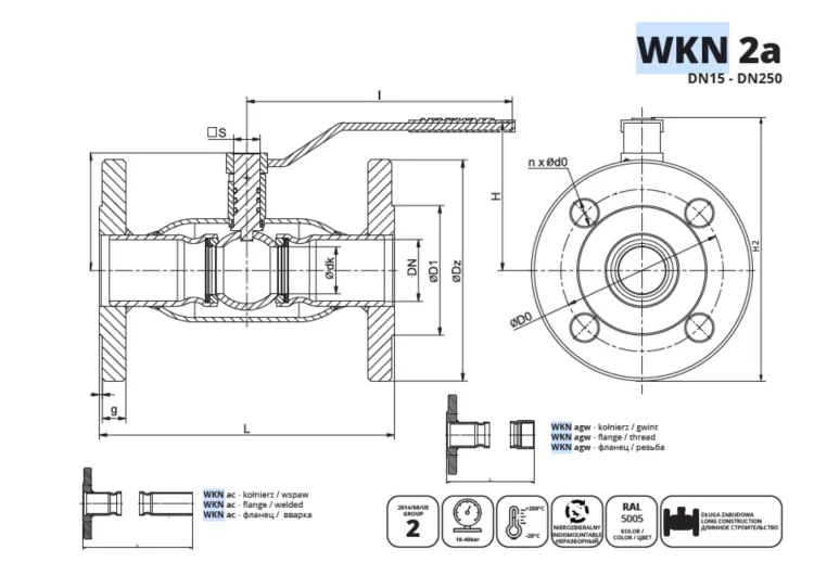 IDMAR Zawór kulowy DN15 do wody WKN 2a 4.0MPa kołnierzowy o zaniżonym przelocie-3