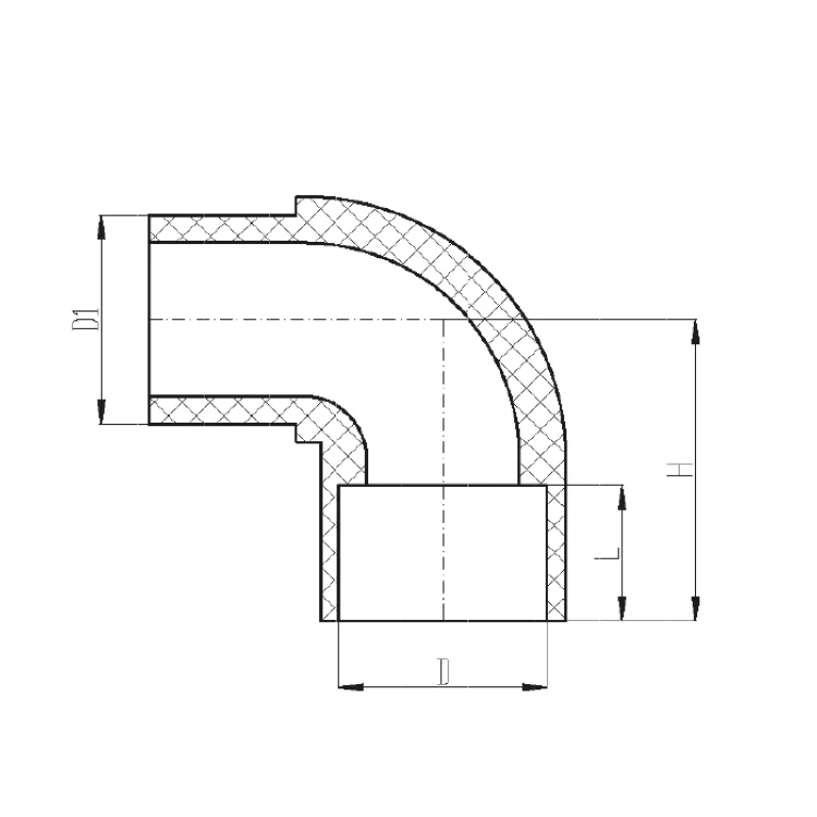 IDMAR Kolano PVC nyplowe 90 stopni do klejenia 1/2" - zimna woda kod produktu PVCKKW015XKZ015-90.301 schemat