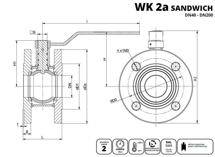 IDMAR Zawór kulowy DN150 do wody WK 2A 1.6MPa Sandwich kołnierzowy-2