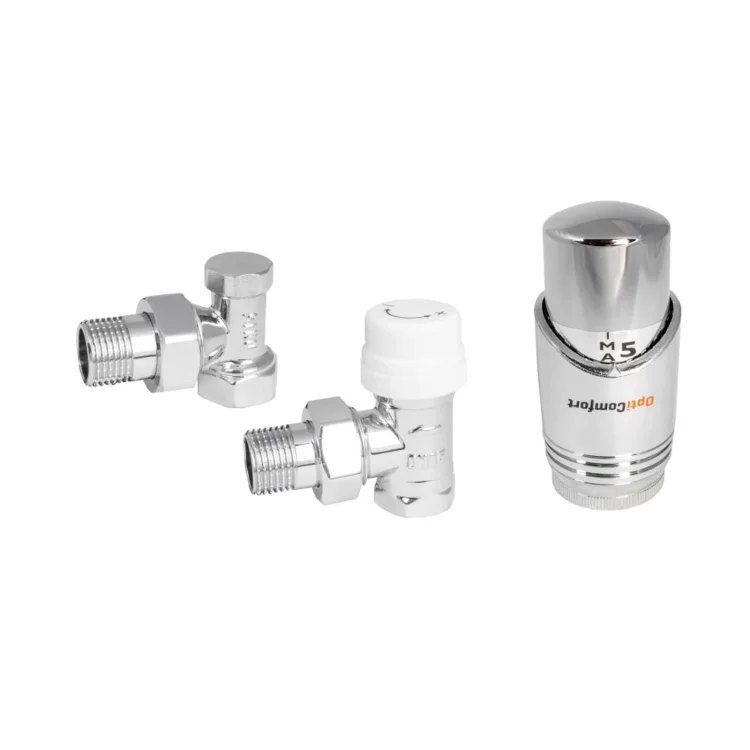 OPTICOMFORT Zestaw termostatyczny kątowy chromowany do grzejników z podłączeniem  bocznym;  OPTZZTKC.408