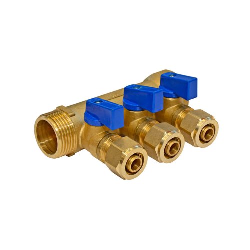 Rozdzielacz PEX 1" x 16mm x3 z zaworami do zimnej wody; PEXRZN16X3