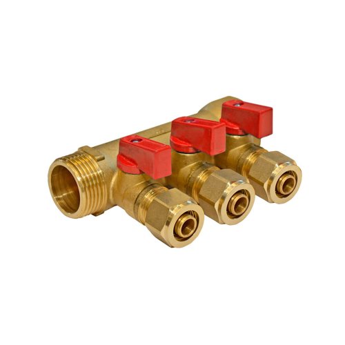 IDMAR Rozdzielacz PEX 1" x 16mm x3 z zaworami do ciepłej wody; PEXRZC16X3
