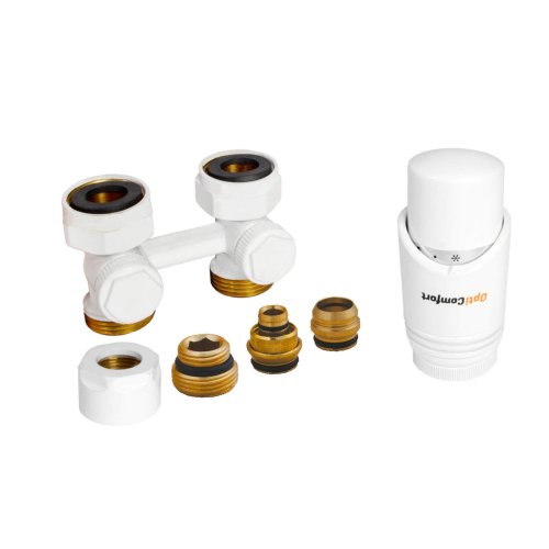 OPTICOMFORT Zestaw przyłączeniowy prosty biały do grzejnik  typu V   z złączkami PEX i CU; OPTZZVPBCUPEX.408