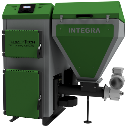 TERMO-TECH Ekologiczny kocioł 5 klasy INTEGRA 12KW z palnikiem retortowym i podajnikiem z lewej strony; 001KRS-INT-012-L0