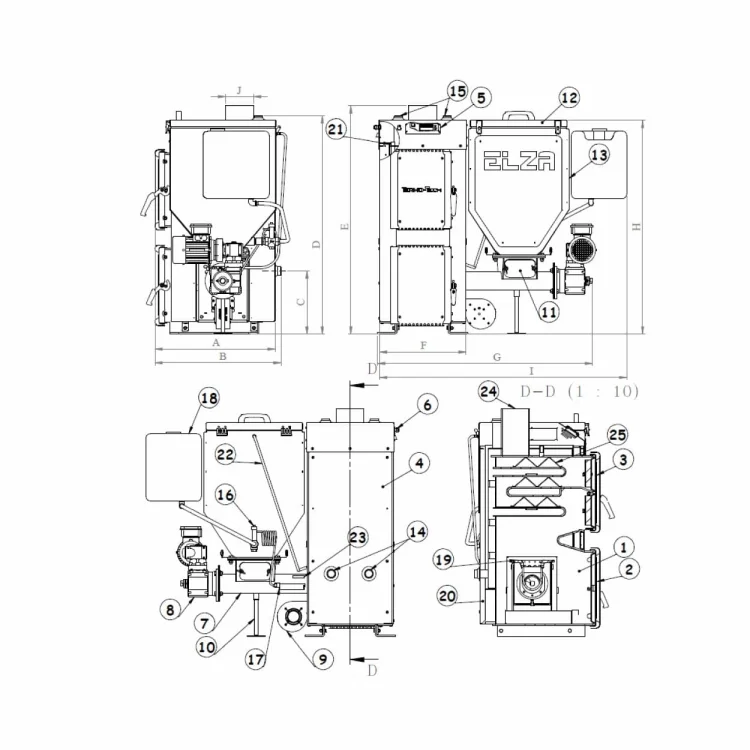 TERMO-TECH Kocioł retortowy 5 klasy ELZA 8kW  z podajnikiem paliwa z prawej strony; 001KRS-EL-ZA-008-P0