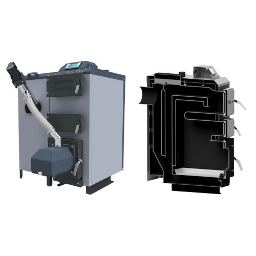 TERMO-TECH Kocioł pelletowy PELL DUO+ 14kW z automatycznym rozpalaniem, wygaszaniem i podajnikiem po lewej stronie; 001KRS-PLD-014-0L