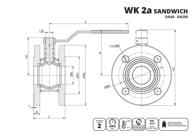 IDMAR Zawór kulowy kołnierzowy do wody DN200 WK2A Sandwich 1.6MPa; APA20010016820