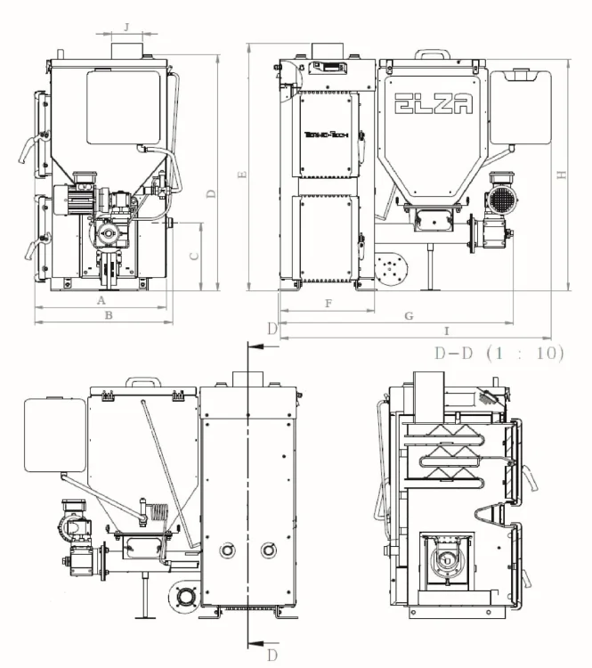 TERMO-TECH Kocioł retortowy 5 klasy ELZA 8kW  z podajnikiem paliwa z prawej strony; 001KRS-EL-ZA-008-P0