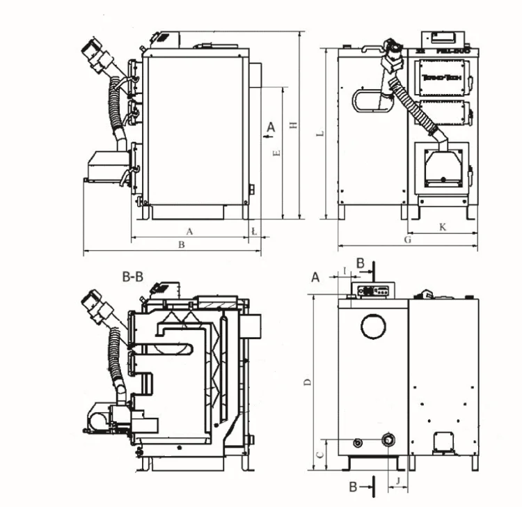 TERMO-TECH Kocioł pelletowy PELL DUO+ 18kW z automatycznym rozpalaniem, wygaszaniem i podajnikiem z prawej strony;  001KRS-PLD-018-0P