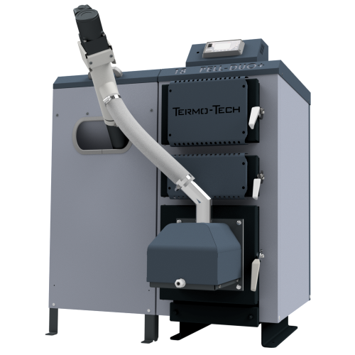 TERMO-TECH Kocioł pelletowy PELL DUO+ 18kW z automatycznym rozpalaniem, wygaszaniem i podajnikiem z prawej strony;  001KRS-PLD-018-0P