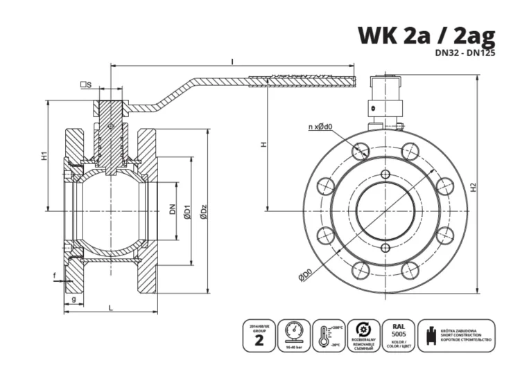 IDMAR Zawór kulowy kołnierzowy do wody DN40 WK2A 4.0MPa; APA04010040000