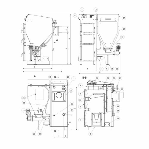 TERMO-TECH Ekologiczny kocioł  5 klasy INTEGRA 25kW z palnikiem retortowym i podajnikiem z prawej strony; 001KRS-INT-025-P0