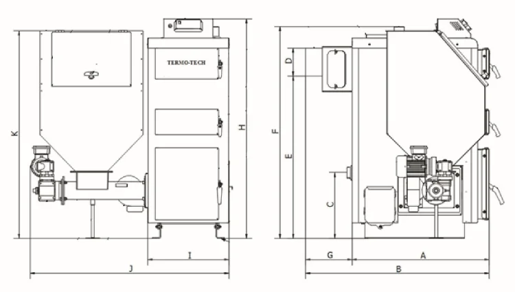 TERMO-TECH Ekologiczny kocioł 5 klasy KRS TECH DUO 75kW z palnikiem retortowym i podajnikiem z lewej strony;  001KRS-TDU-075-L1