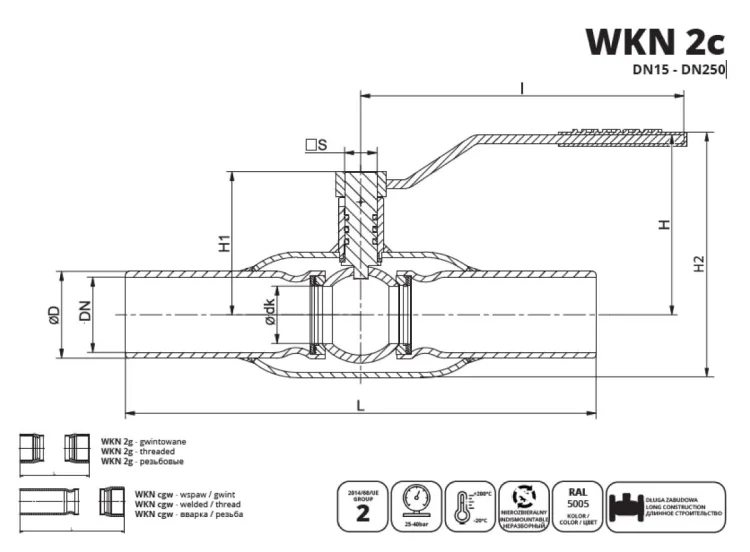 IDMAR Zawór kulowy DN32 do wody WKN 2c 4.0MPa do wspawania o zaniżonym przelocie-3