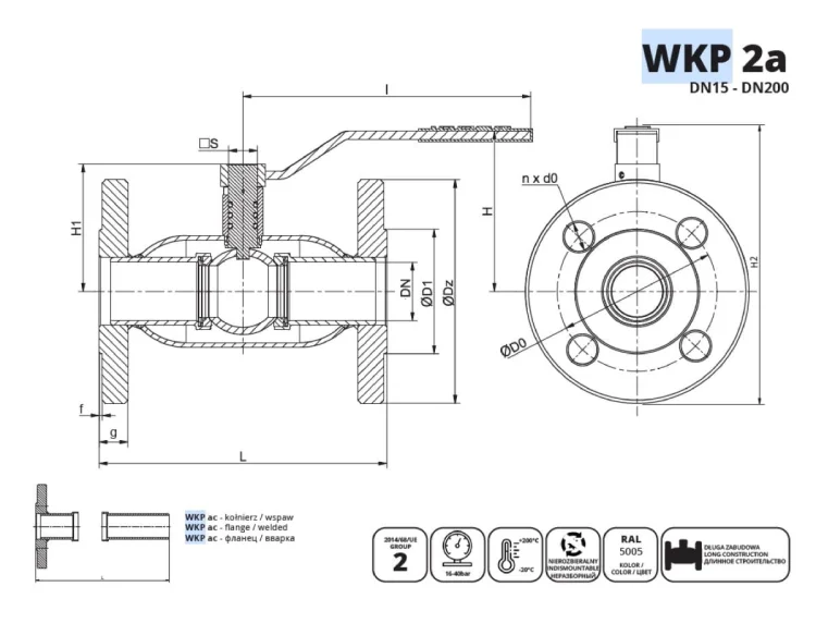 IDMAR Zawór kulowy kołnierzowy pełnoprzelotowy do wody DN20 WKP2a 4.0MPa; APA02010040160