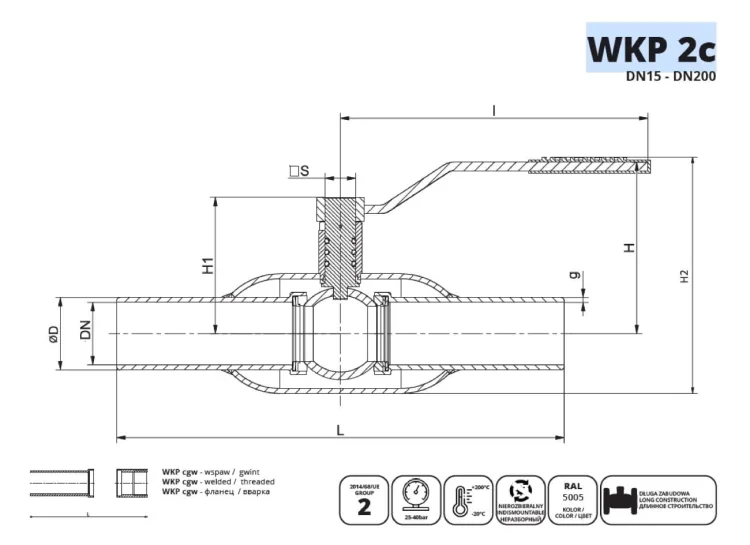 IDMAR Zawór kulowy do wody pełnoprzelotowy do wspawania DN40 WKP2c 4.0MPa; APA04010140170