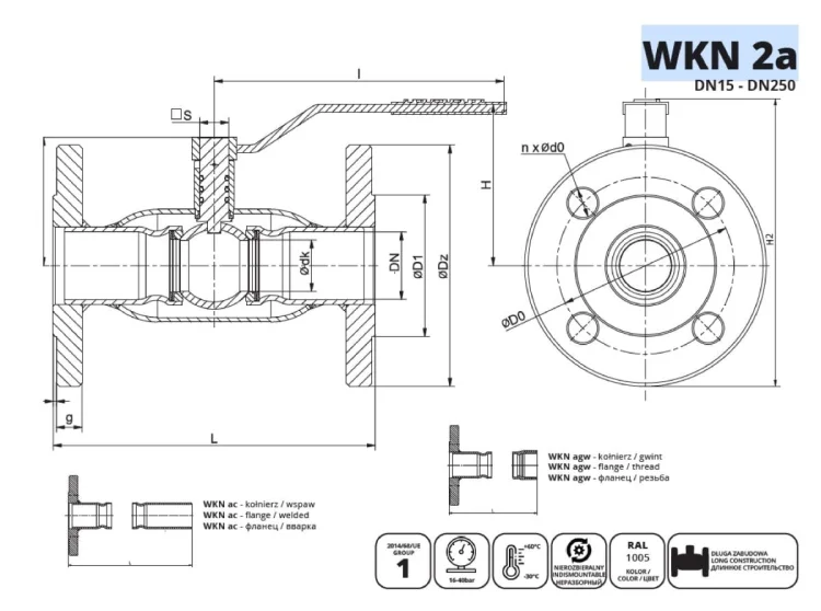 IDMAR Zawór kulowy kołnierzowy o zaniżonym przelocie do gazu DN50 WKN2a 4.0MPa; APA05000040250