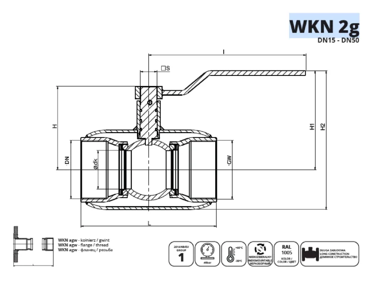 IDMAR Zawór kulowy o zaniżonym przelocie gwintowany do gazu DN 40 WKN2g 4.0MPa; APA04000540590