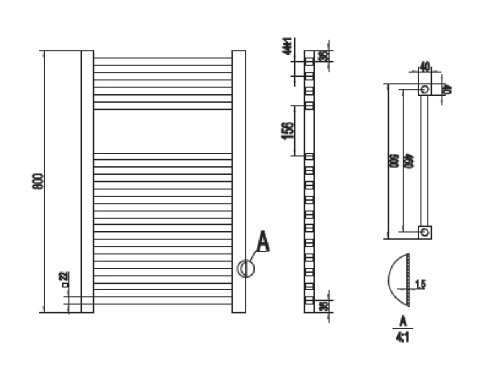 IDMAR Grzejnik łazienkowy Verde 500mmx800mm antracyt moc 397W (90/70/20°C); BPV500X0800A