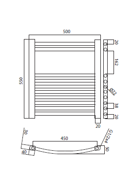 IDMAR Grzejnik łazienkowy 500x550 biały profilowany; BPUO500X0550B