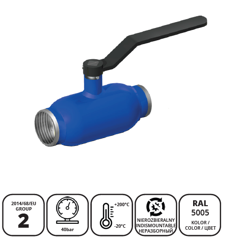 IDMAR Zawór kulowy pełnoprzelotowy gwintowany do wody DN40 WKP2g 4.0MPa; APA04010540480