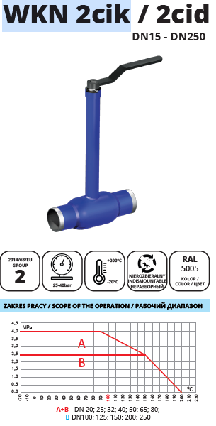 IDMAR Zawór kulowy do wody o zaniżonym przelocie do preizolacji DN 40 WKN 2cik 4.0 MPa; APA04010140560