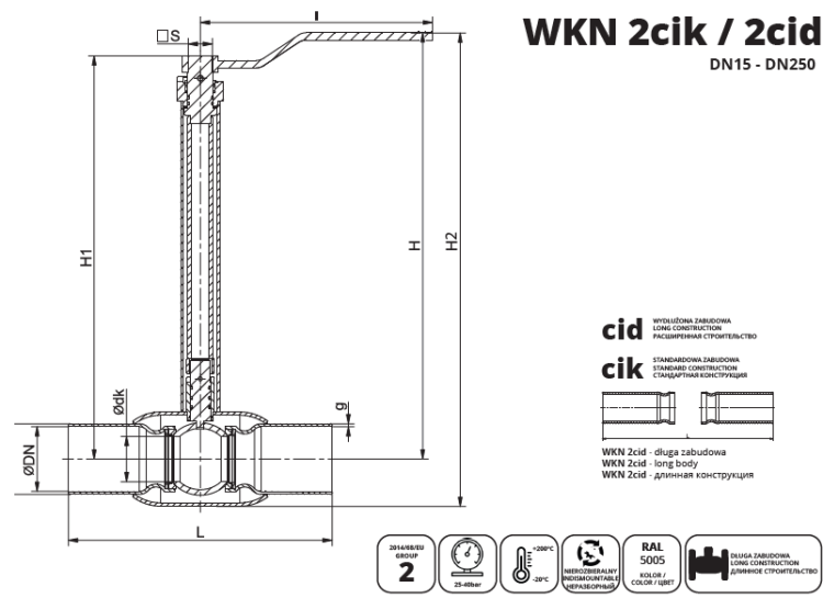 IDMAR Zawór kulowy do wody o zaniżonym przelocie do preizolacji DN 125 WKN2cik 2.5 MPa