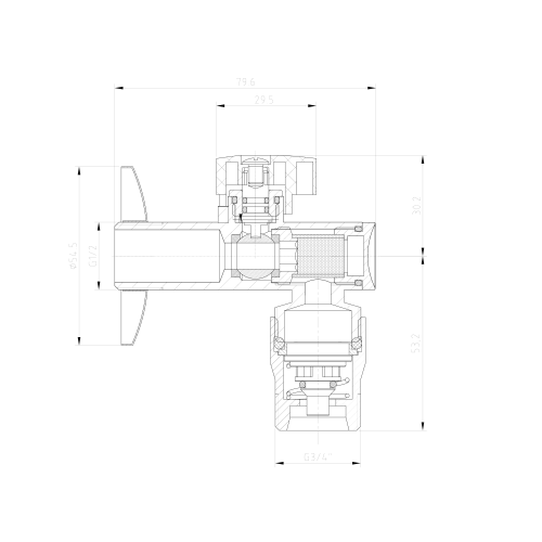 IDMAR Zawór do pralki/zmywarki kątowy 1/2x3/4" z Aquastopem;  AWASZK015X020B
