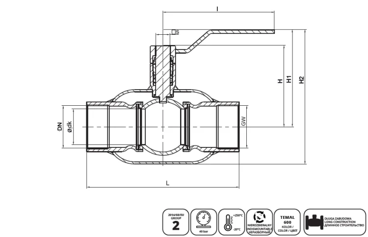 IDMAR Zawór kulowy do pary DN32 WKN2gt 4.0MPa o zniżonym przelocie; APA03270540800