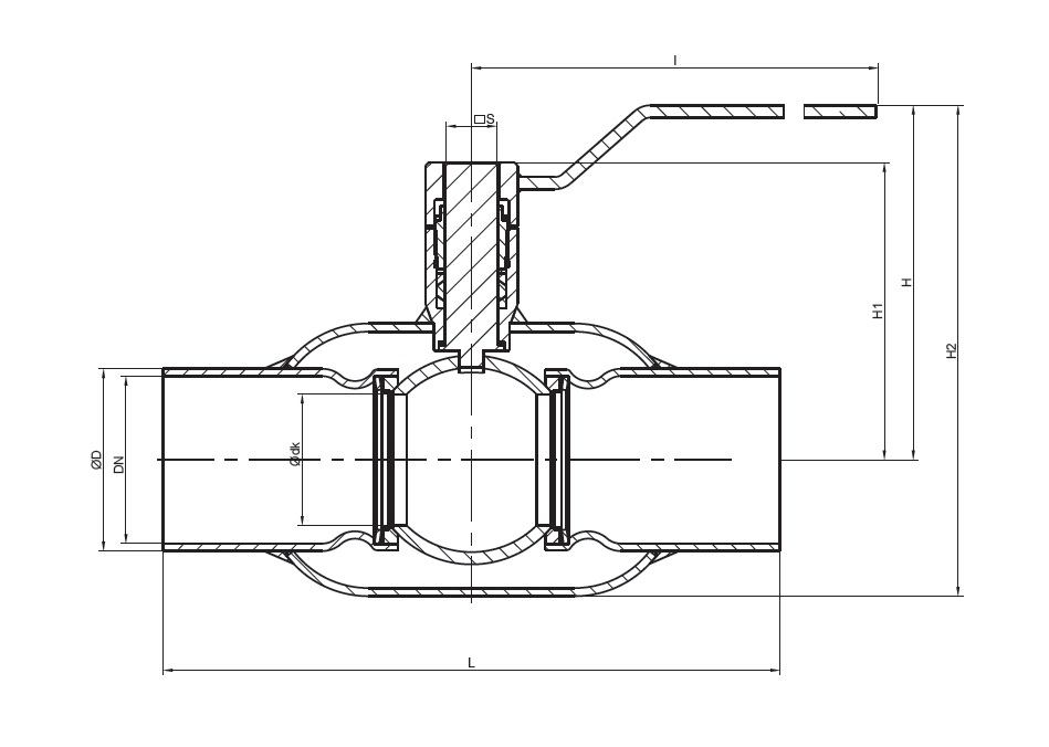 Wymiary gabarytowe zaworu DN40 WKN2ct