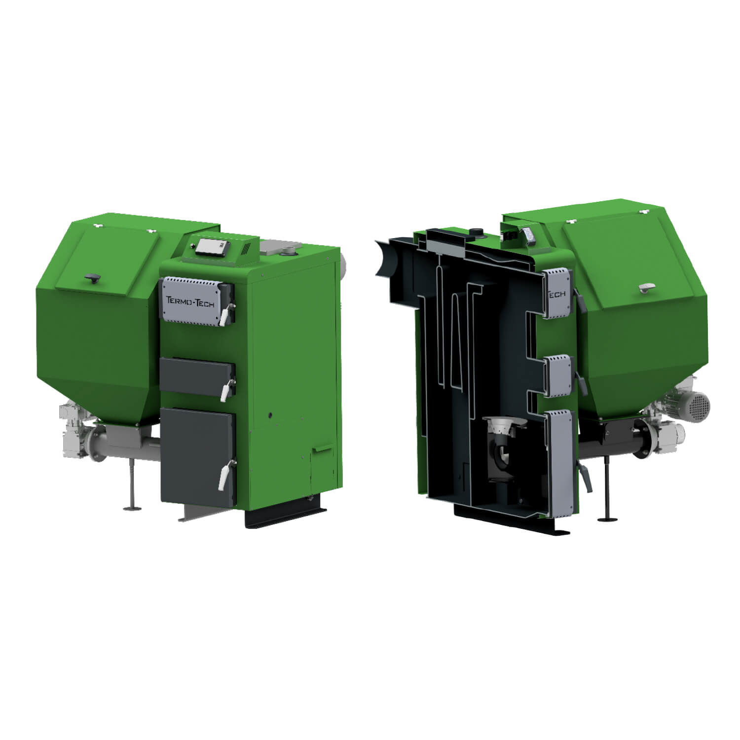 TERMO-TECH Ekologiczny kocioł 5 klasy KRS TECH DUO 100kW z palnikiem retortowym i podajnikiem z prawej strony;  001KRS-TDU-100-P1